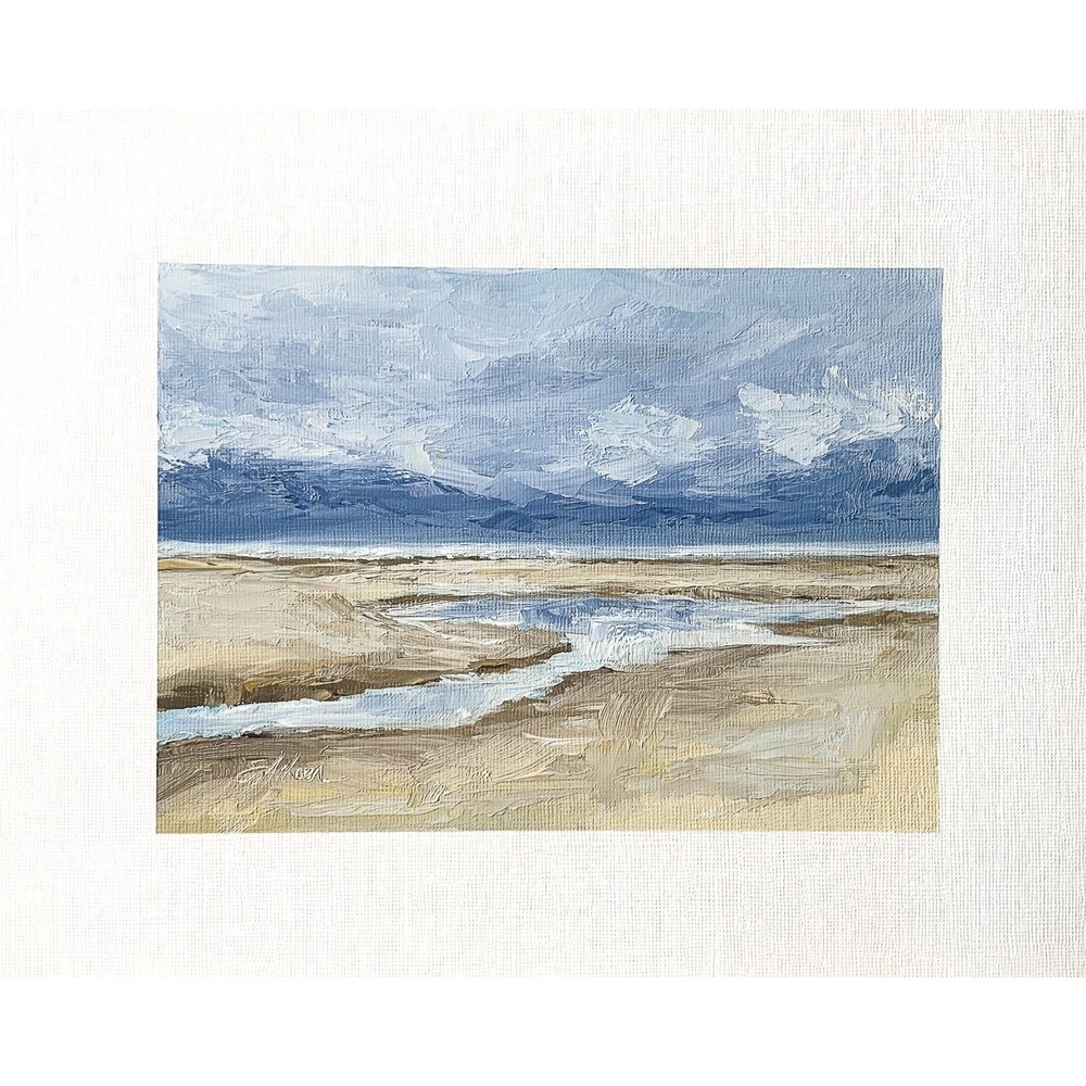 8x10 Original Oil Seascape Painting Clouds Sandy Beach Impressionist Art Signed